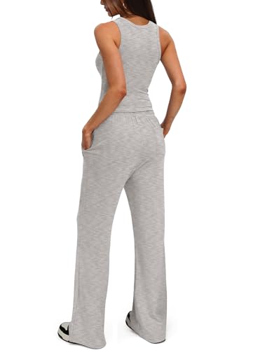 Darong Women's 2 Piece Summer Outfits Sleeveless Matching Lounge Sets - color: Light Grey, size: Medium