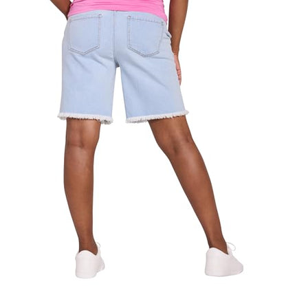 Motherhood Maternity Women's Under the Belly Denim Pregnancy Shorts with Side Elastic Panel Insets - color: Sara Light Wash, size: Small