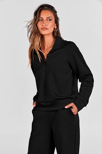 PRETTYGARDEN Women's 2 Piece Matching Lounge Set Sweatsuits - color: Black, size: Large