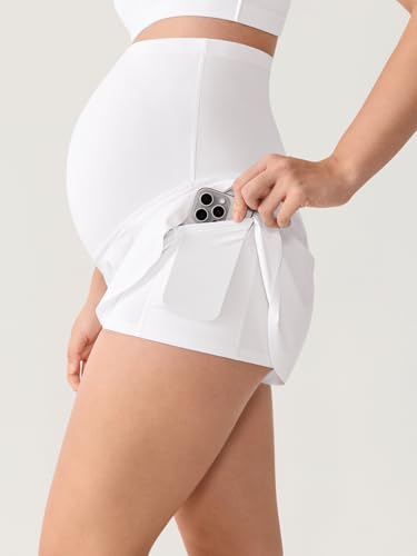 MOMANDA Athletic Maternity Dolphin Shorts 3" - color: White, size: X-Large