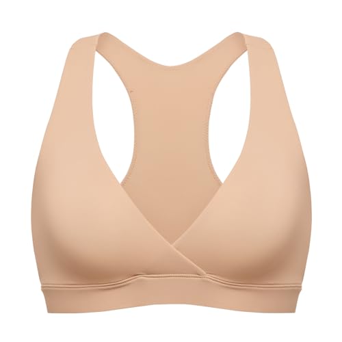 MOMANDA Crossover Nursing Bras for Breastfeeding - color: Warm Beige, size: Medium