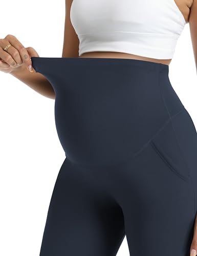 Foucome Womens Maternity Pants Wide Leg Yoga Dress Work Pants - color: Navy Blue, size: X-Large