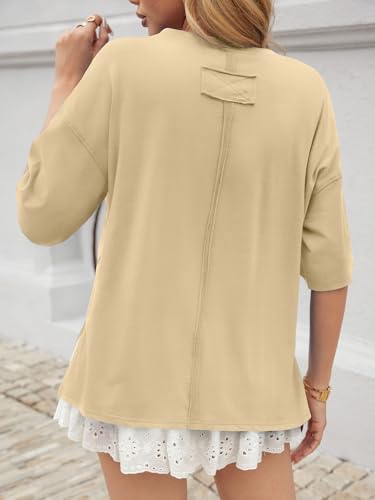 UNCLECAT Womens Oversized T Shirts Summer Trendy Short Sleeve Loose Fit Tee - color: Apricot, size: 3X-Large