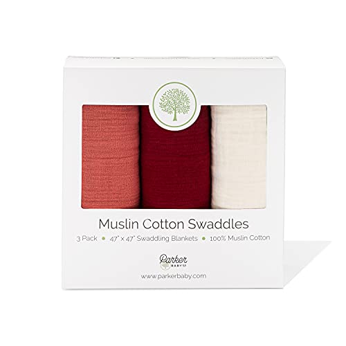 Parker Baby Co. Soft Muslin Baby Swaddle Blankets, 3 Pack - Rose Set - color: Rose