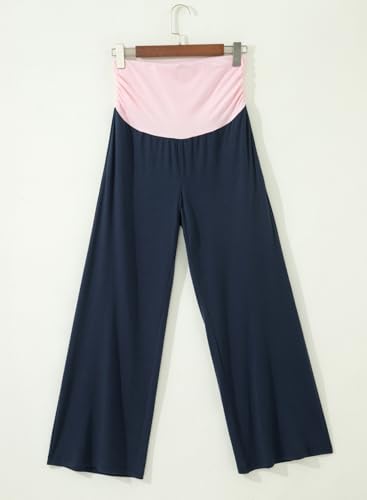 BLENCOT Women's Maternity Pants Wide Leg Over The Belly Pregnancy Pants - color: Sail Blue, size: Large