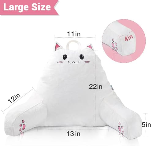 SUNSIDE Cat Reading Pillow,Detachable Back with Arms for Sitting Up Bed - color: White