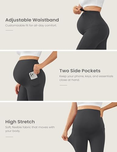 VALANDY Creamlush 2/4 Pack Maternity Leggings with Pockets Over the Belly - color: 4pack - Black/Dark Grey/Navy Blue/Plum Purple, size: X-Large