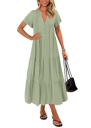 KIRUNDO Summer Maxi Dresses for Women with Pockets 2026 - color: Bean Green, size: Medium