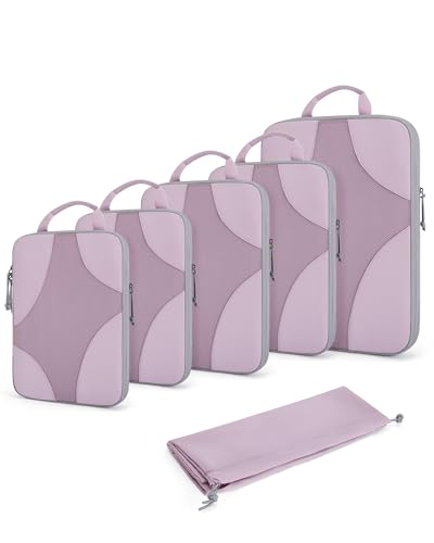 Bagsmart Compression Packing Cubes, Travel Bag Cruise Ship Essentials - color: 04-Misty Lavender, size: 6 Set