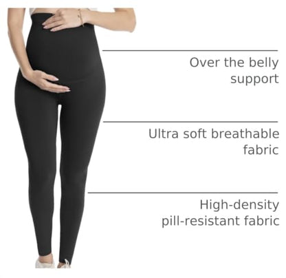 Over‑Belly Maternity Leggings, Soft Stretch Yoga Pants - color: 1 Pack-black, size: Medium
