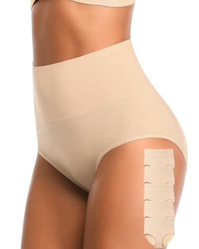 CULAYII Tummy Control Underwear Womens High Waisted Cotton Panties Breathable Full Coverage Postpartum Ladies Briefs - color: Beige -5 Pack, size: Small