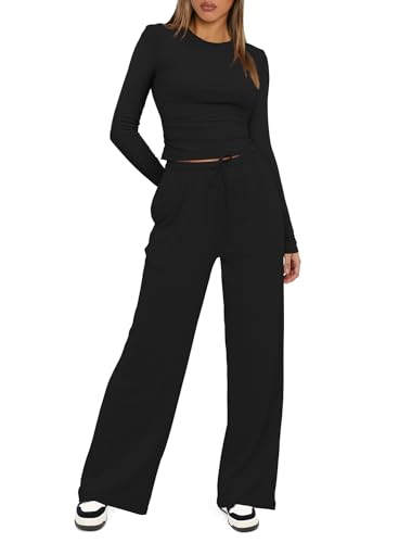 Darong Women's 2 Piece Matching Lounge Sets 2026 Fall Casual Outfits - color: Black, size: X-Large