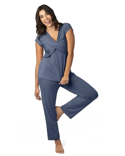 Kindred Bravely Davy Maternity and Nursing Pajama Set, Postpartum Sleepwear - color: Slate Blue, size: 2X