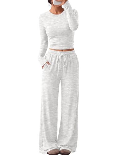 Trendy Queen Women's 2 Piece 2026 Fall Fashion Lounge Set with Pockets - color: Oatmeal Grey, size: Small