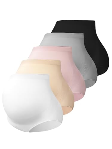 Maternity Underwear Over Bump, Pregnancy Panties Belly Support, Multi Pack - color: Black/Beige/Gray/Pink/White, size: Medium