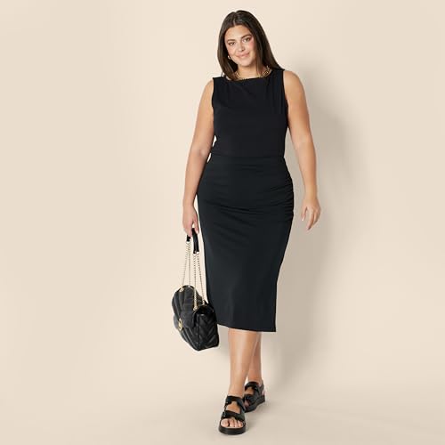 Amazon Essentials Women's Slim-Fit Ruched Matte Jersey Midi Skirt with Side Slit (Top Sold Separately) - color: Black, size: Medium