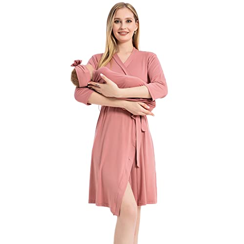 Galabloomer Maternity Robe and Receiving Blanket, Matching Mommy Labor Robe - color: Dusty Rose, size: 3X-Large