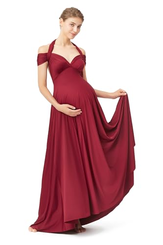72styles Maternity Multi-Way Wrap Infinity Maxi Dress for Baby Shower - color: Burgundy, size: One Size Plus