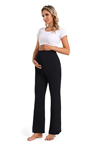 Foucome Women's Maternity Pants Wide Leg Pregnancy Work Pants - color: 2 Pack Black, size: XX-Large