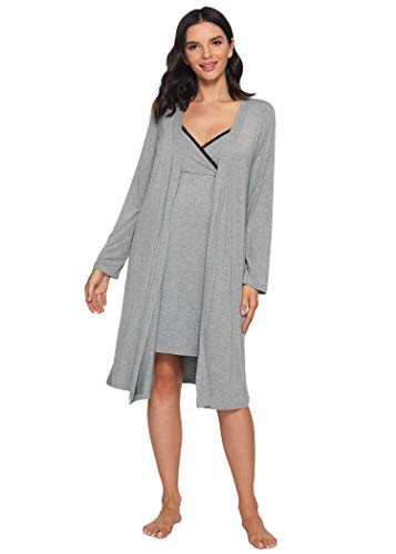 Latuza Women's Viscose Nursing Nightgown and Robe Set - color: Heather Gray, size: X-Large