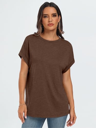 AUTOMET Women's Oversized Short Sleeve T Shirts Summer Tops - color: Brown, size: Large