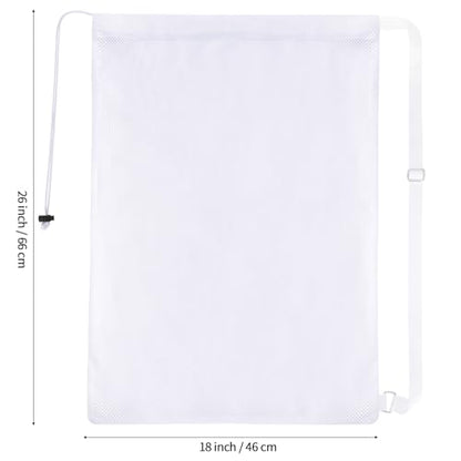 NATURAL STYLE Large Mesh Drawstring Backpack Bag, Gym Sports String Bag, Outdoor Workout Beach Swim Bag (White) - color: White