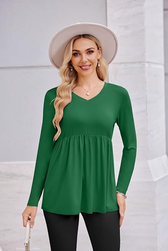 Ekouaer Maternity Shirts for Women Long Sleeve V Neck Fall Tops Clothes - color: Green, size: Medium