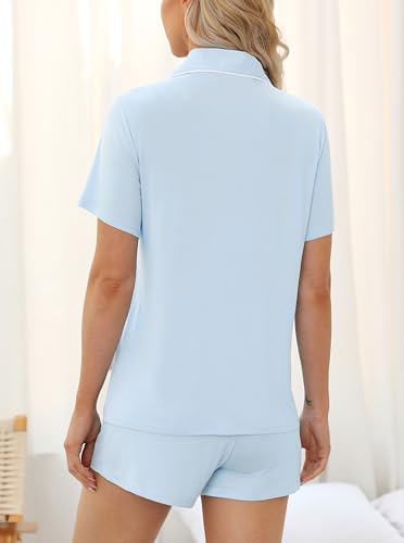 Samring Womens Pajamas Set Short Sleeve Button Down Sleepwear 2 Piece Pjs - color: Light Blue, size: Small