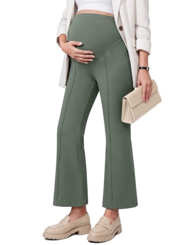 G4Free EverGoing Maternity Work Pants Pregnancy Ankle Flare Leg with Pocket - color: Gray Sage, size: X-Small