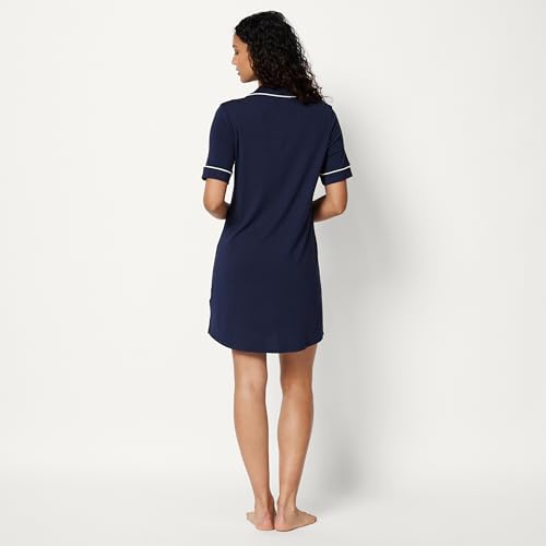 Amazon Essentials Women's Modal-Blend Nightgown, Short Sleeve Button-Down - color: Navy, size: Small
