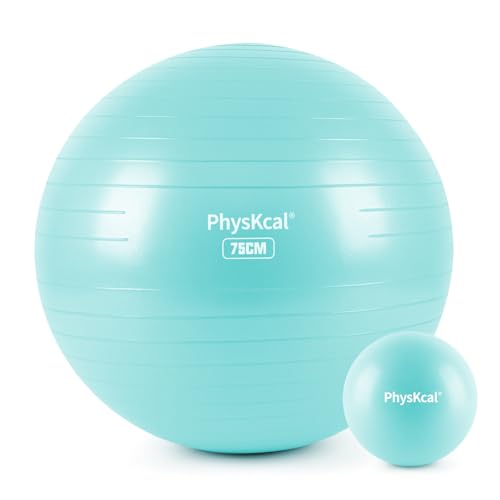 PhysKcal Yoga Ball for Exercise, Pilates Set, 4 Sizes Fitness Ball for Workout, Birthing, Pregnancy, Physical Therapy- Pump Included - color: Sky Blue, size: L (26-29''/68-75cm)