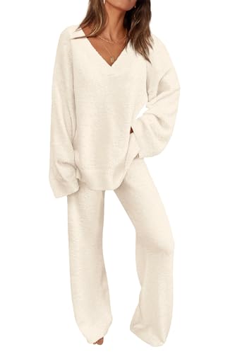 PRETTYGARDEN Lounge Sets for Women 2 Piece Pajama Set - color: Beige, size: Large