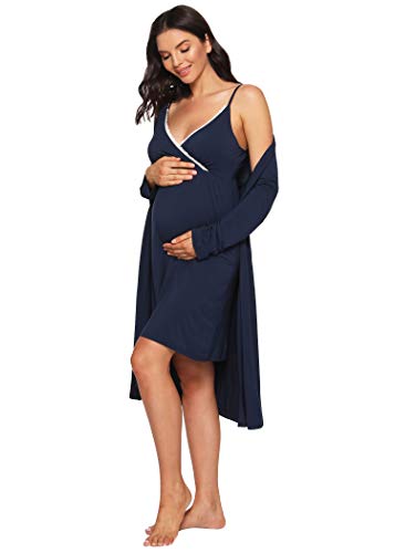 Latuza Women's Viscose Nursing Nightgown and Robe Set - color: Navy, size: Large