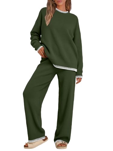 LILLUSORY Lounge Sets Womens 2 Piece Matching 2026 Fall Knit Sweater Set - color: Army Green, size: Medium
