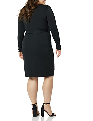 Amazon Essentials Women's Long Sleeve Classic Wrap Dress, V Neck, Pleated, Midweight Fabric (Available in Plus Size) - color: Black, size: XX-Large