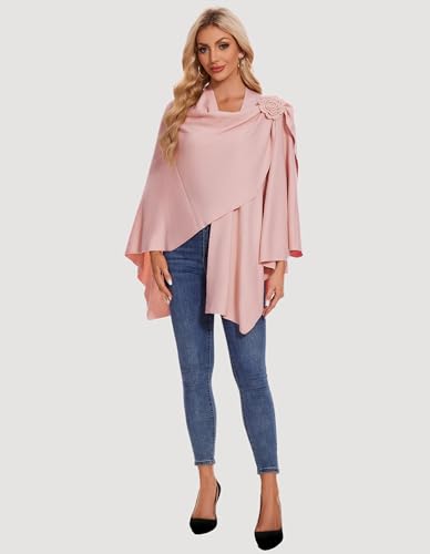 PULI Women Elegant Cross Front Floral Shawl Wraps Poncho Fall Winter - color: Pink