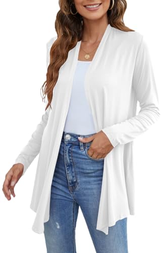 Ladlop Women's Lightweight Open Front Cardigans Long Sleeve Casual Soft Drape Fall Cardigan - color: White, size: 3X-Large