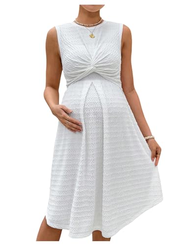 OYOANGLE Women's Maternity Dress Sleeveless Nursing Dresses Breastfeeding - color: White, size: Medium
