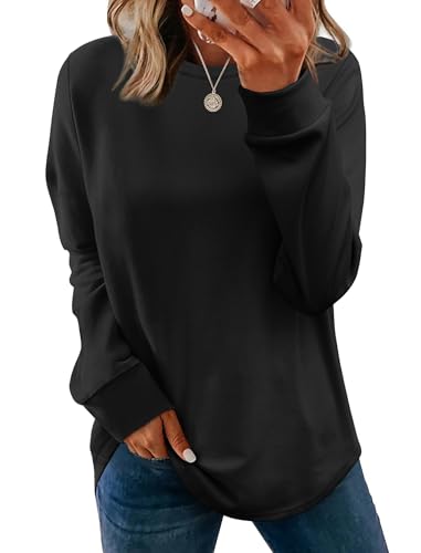 WIHOLL Sweatshirt for Women Crewneck Long Sleeve Shirts Curved Hem Lightweight Sweaters Fall Clothes 2025 - color: Black, size: Medium