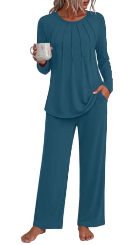 Addtoo Womens Fall Pajama Sets 2026 2 Piece Long Sleeve Soft Loungewear - color: Grey Blue, size: Medium