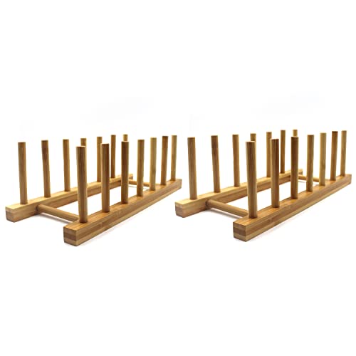 Bamboo Wooden Plate Racks Dish display Holder Kitchen Storage, Pack of 2 - size: Pack of 2