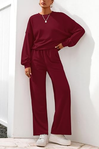 PRETTYGARDEN Women 2 Piece Outfits Fall Sweatsuit Lounge Set - color: Burgundy, size: Small
