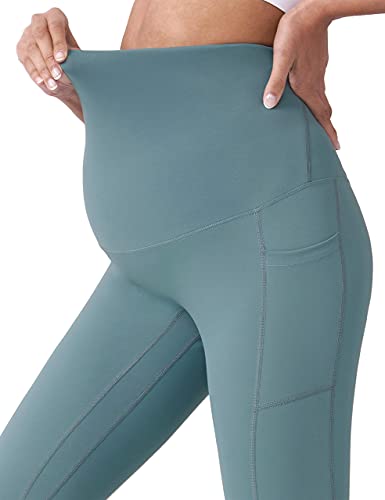 POSHDIVAH Maternity Capri Leggings with Pockets Pregnancy Workout Pants - color: Blue, size: Large