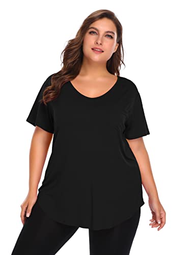 BELAROI Women Plus Size Tops V-Neck Tunics Shirts - color: Black, size: 2X