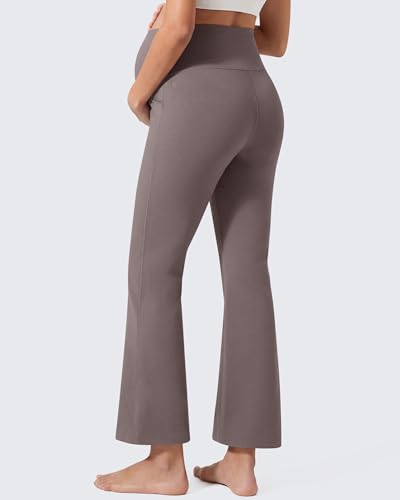 G4Free EverGoing Maternity Work Pants Pregnancy Ankle Flare Leg with Pocket - color: Taupe, size: Large