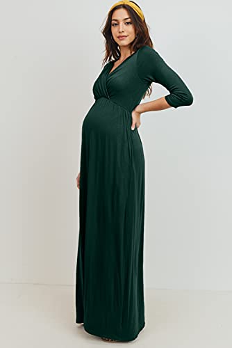 LaClef Women's Wrapped Ruched Maternity Dress with Pocket - color: Hunter Green, size: Small