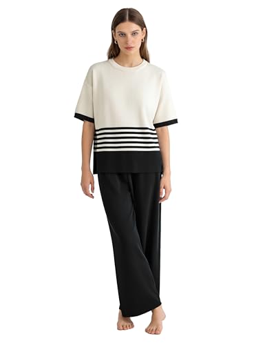 Women's Knit Lounge Sets 2 Piece Pants Sweatsuit - color: Black, size: X-Large