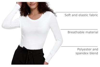 COZYFIT Underscrub Long Sleeve Women, Scrubs Undershirts, Crew Neck - color: White, size: Medium