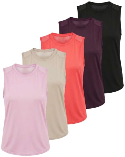 5 Pack Women's Dry Fit Tank Tops Sleeveless Racerback Athletic Workout - color: Set 4, size: Small