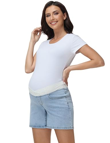Foucome Women's Maternity Jean Shorts Under the Belly - color: Light Blue, size: Large